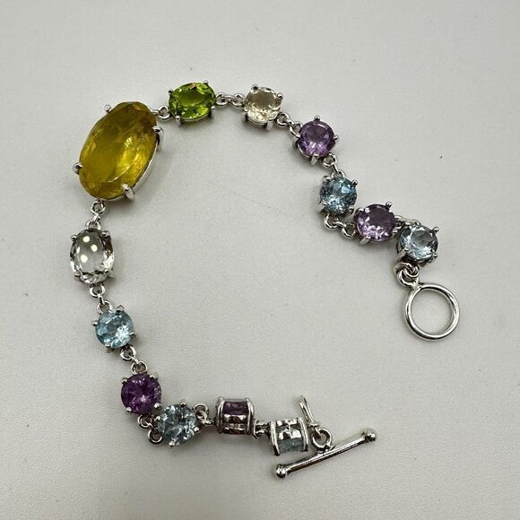 NWOT 7" One-of-a-kind Multi-gemstone and sterling silver bracelet! - Picture 5 of 16